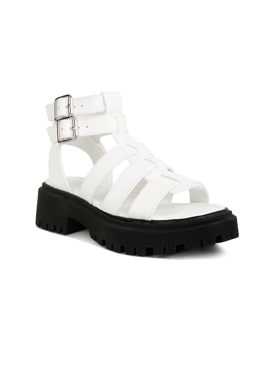 

London Rag Open Toe Platform Heels With Double Buckle Closure, White