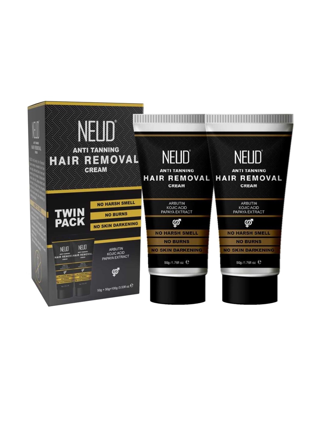 

NEUD Set of 2 Anti-Tan Hair Removal Cream - 50g Each, Black