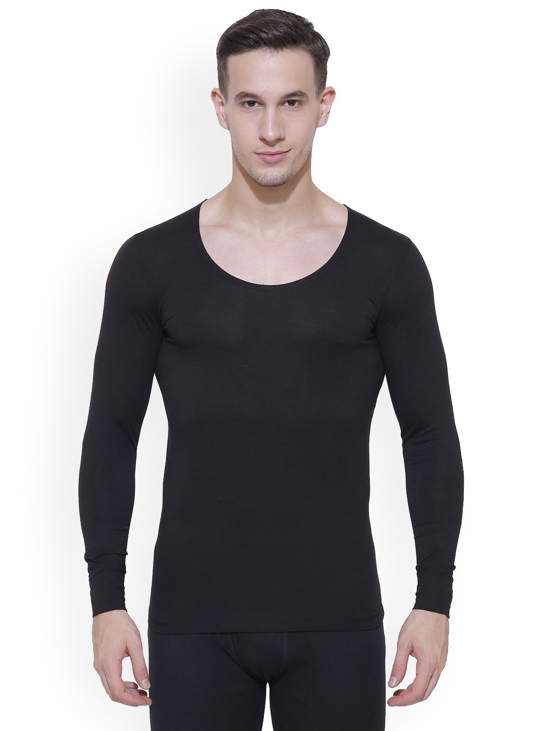

Bodycare Round Neck Moisture Wicking Wool Thermal Top, Black