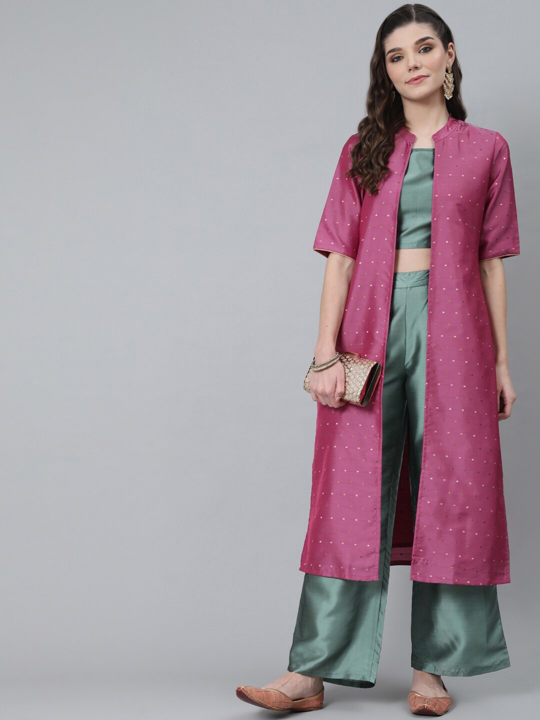 

AKS Crop Top & Palazzos With Jacket, Pink