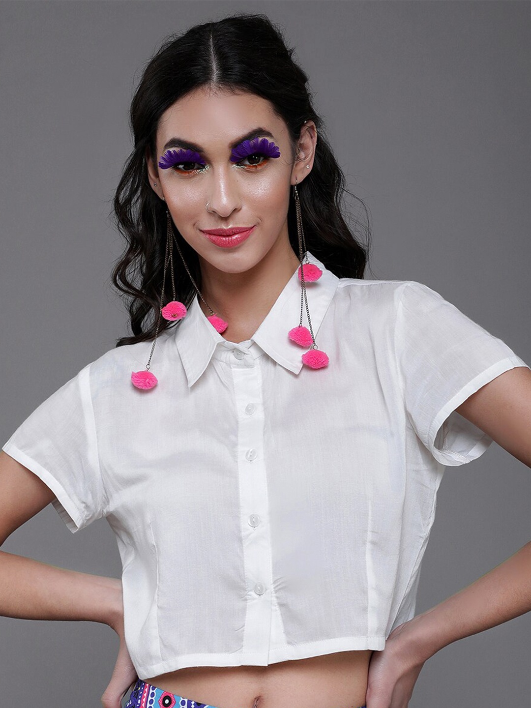 

AKS Crop Shirt Style Top, White