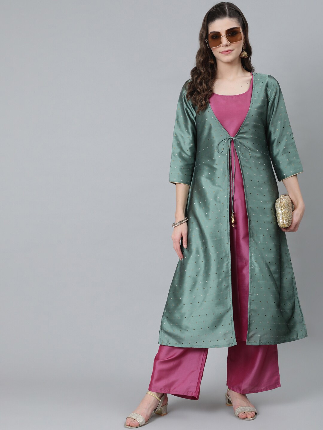 

AKS Regular Kurta & Palazzos With A Dobby Woven Design Jacket, Fuchsia