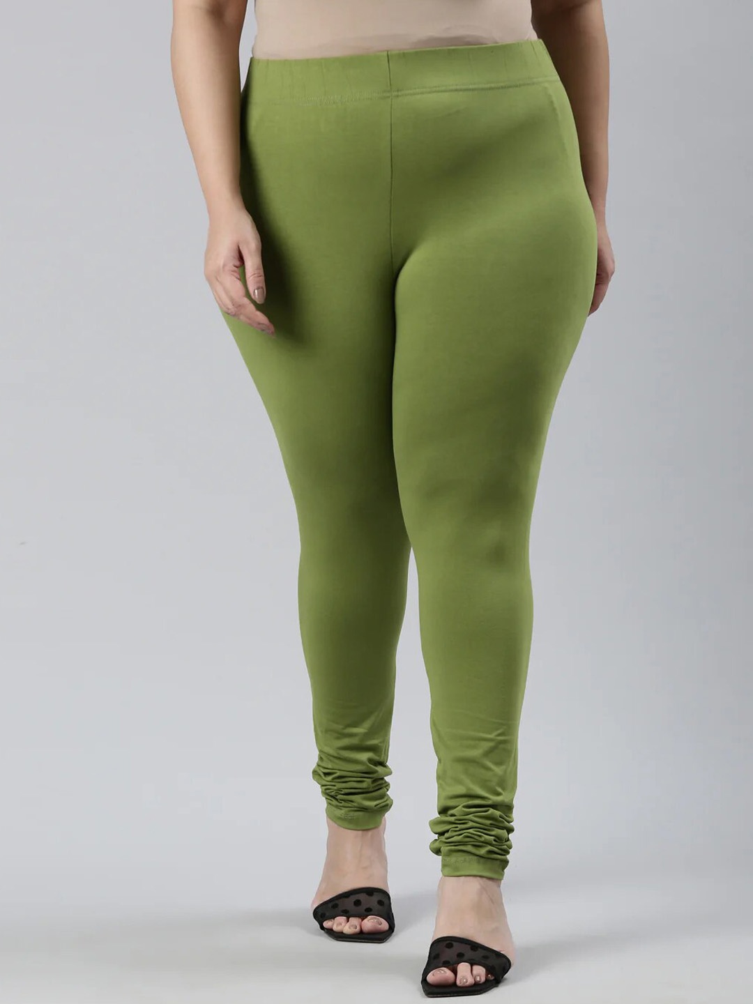 

SANADO Plus Size Churidar Length Leggings, Green