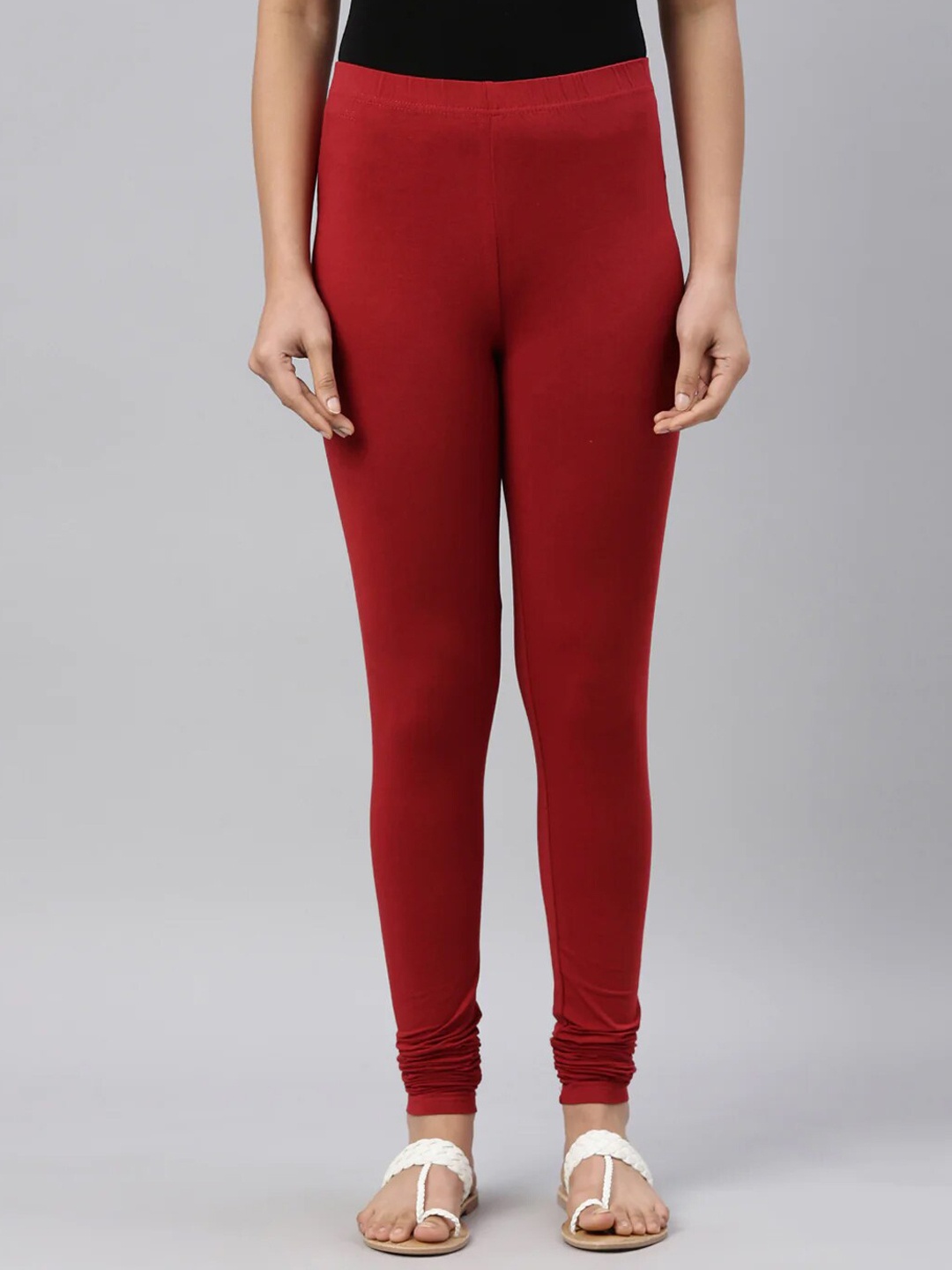 

SANADO Plus Size Churidar Length Leggings, Red