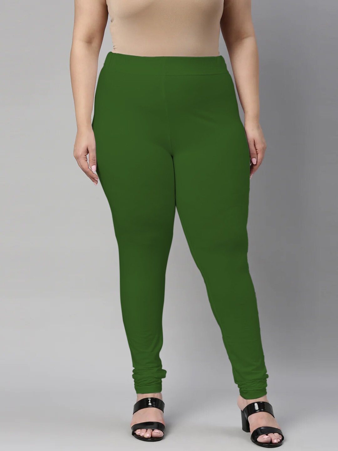 

SANADO Plus Size Churidar Length Leggings, Green