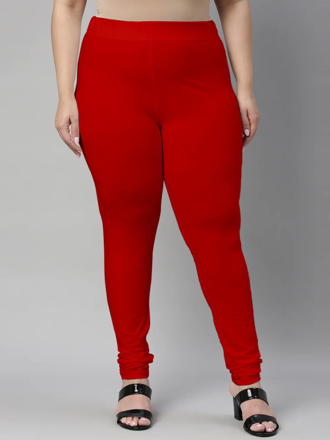 

SANADO Plus Size Churidar Length Leggings, Red