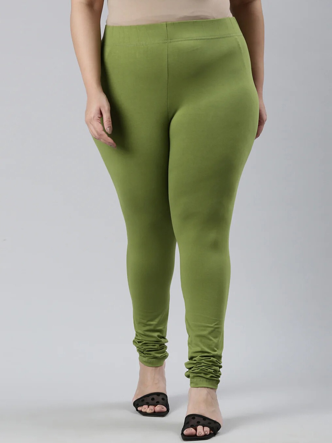 

SANADO Plus Size Churidar Length Leggings, Green