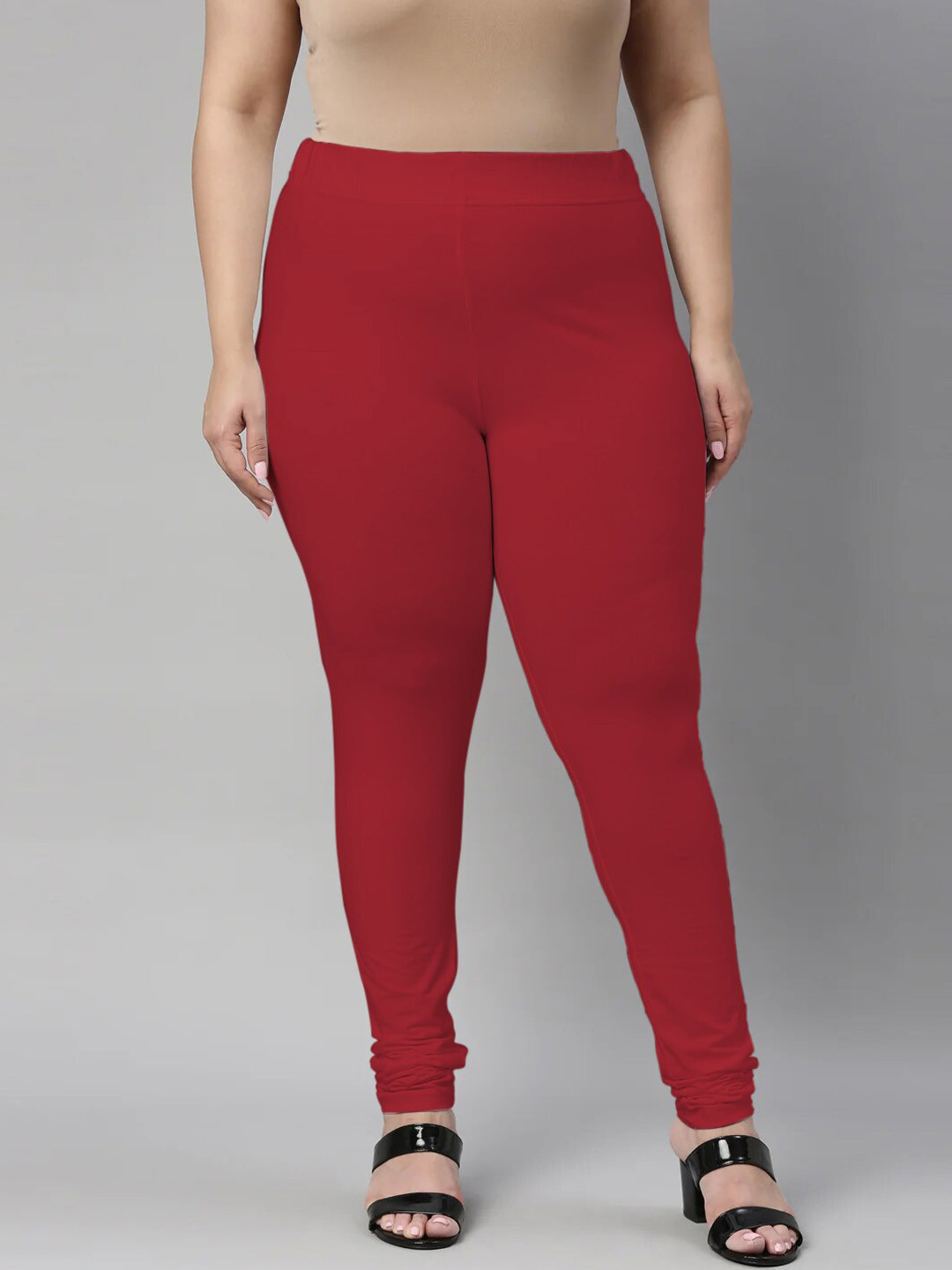 

SANADO Plus Size Churidar Length Leggings, Red