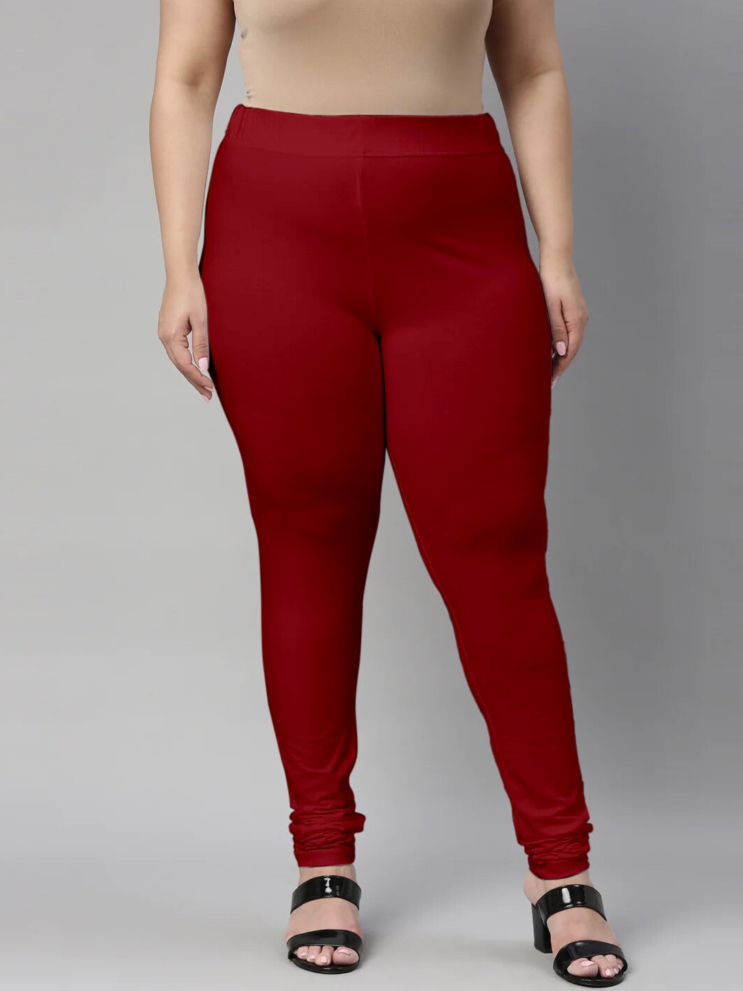 

SANADO Plus Size Churidar Length Leggings, Red