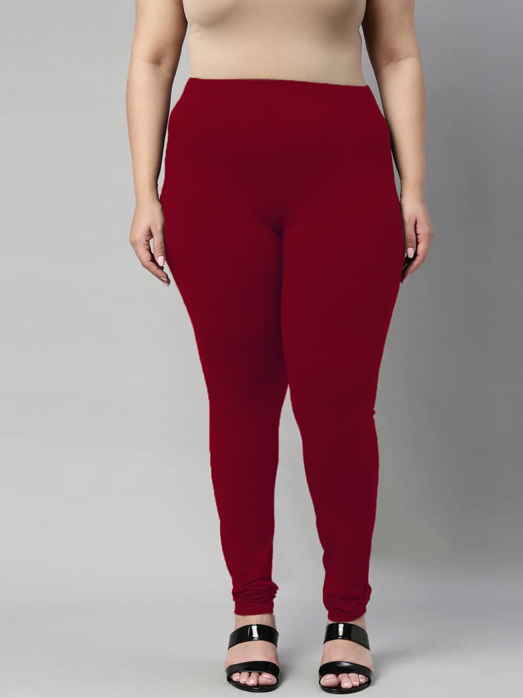 

SANADO Plus Size Churidar Length Leggings, Red