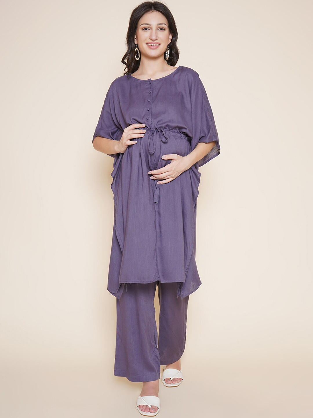 

Mine4Nine Flared Sleeves Maternity Kaftan Kurta with Trousers, Grey