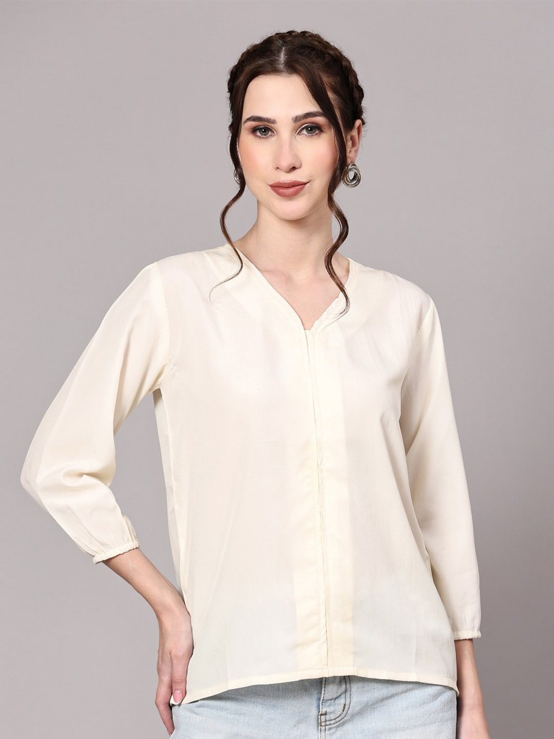 

KALINI V-Neck Shirt Style Top, White