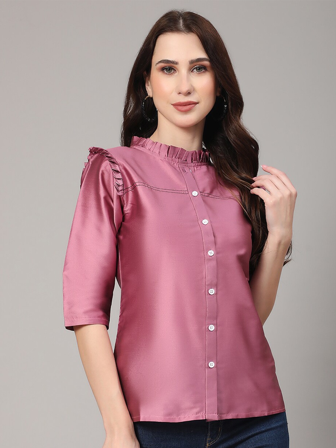 

KALINI High Neck Shirt Style Top, Pink