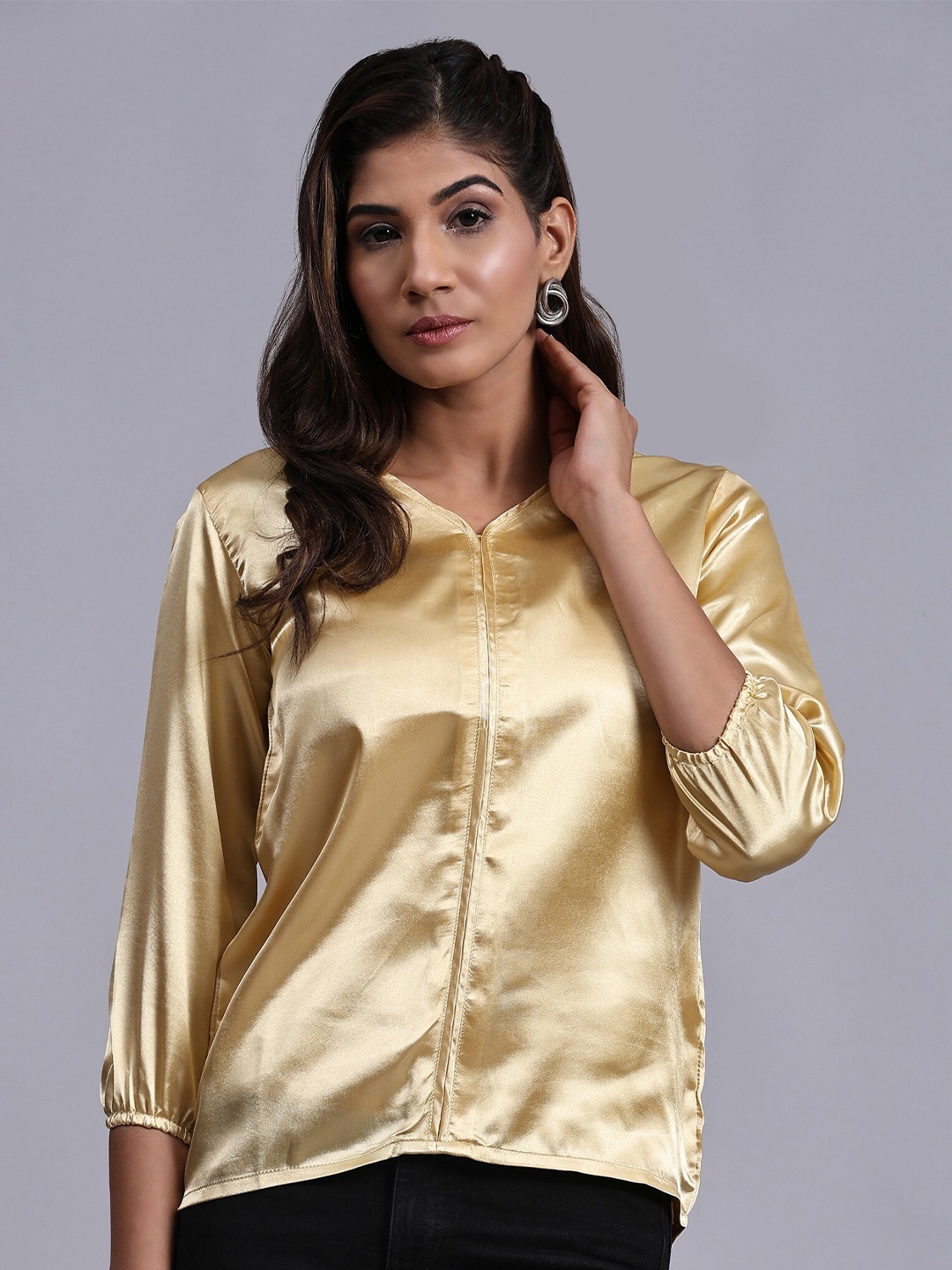 

KALINI Satin Shirt Style Top, Gold