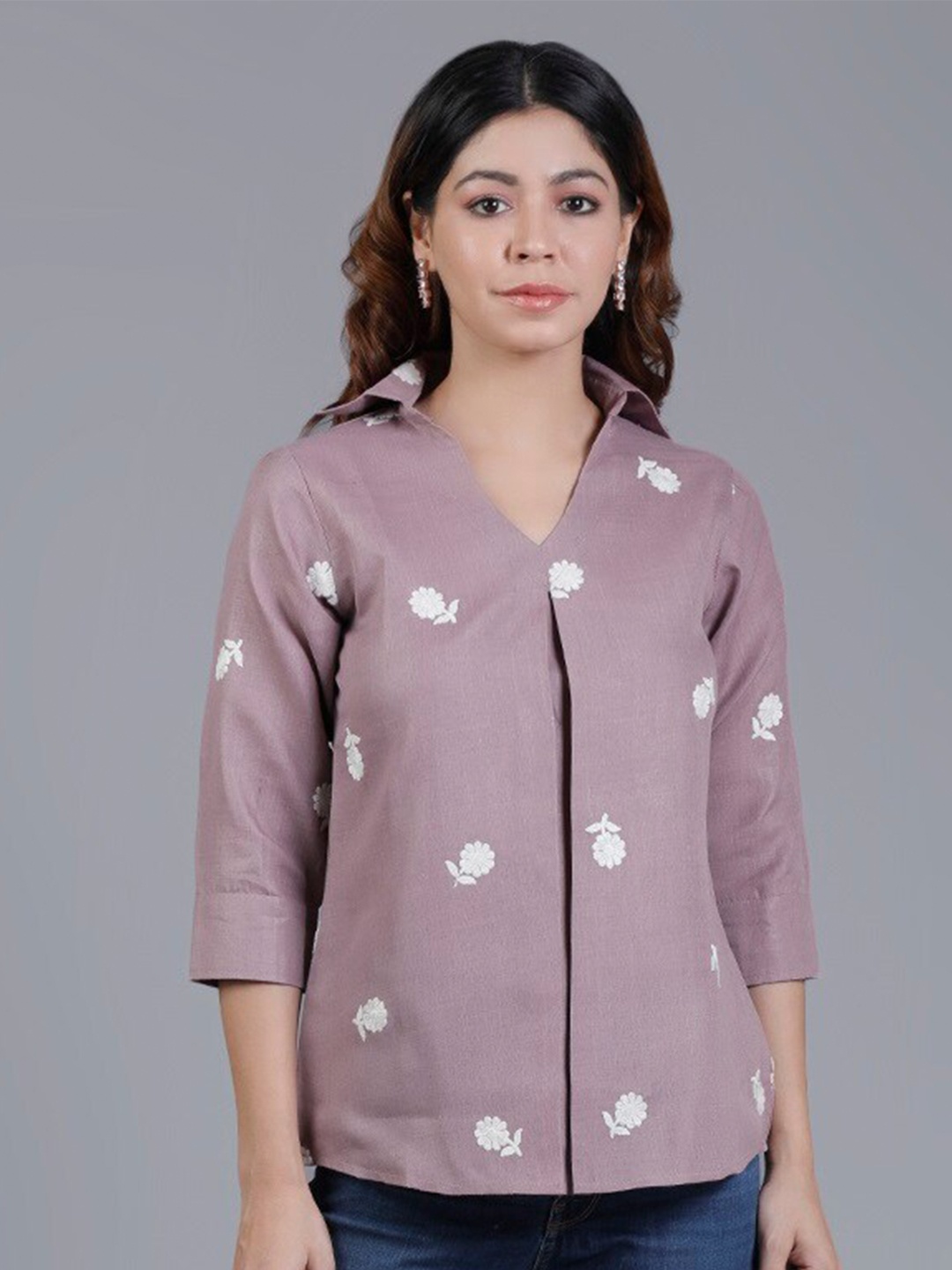 

KALINI Floral Printed Cotton Top, Mauve