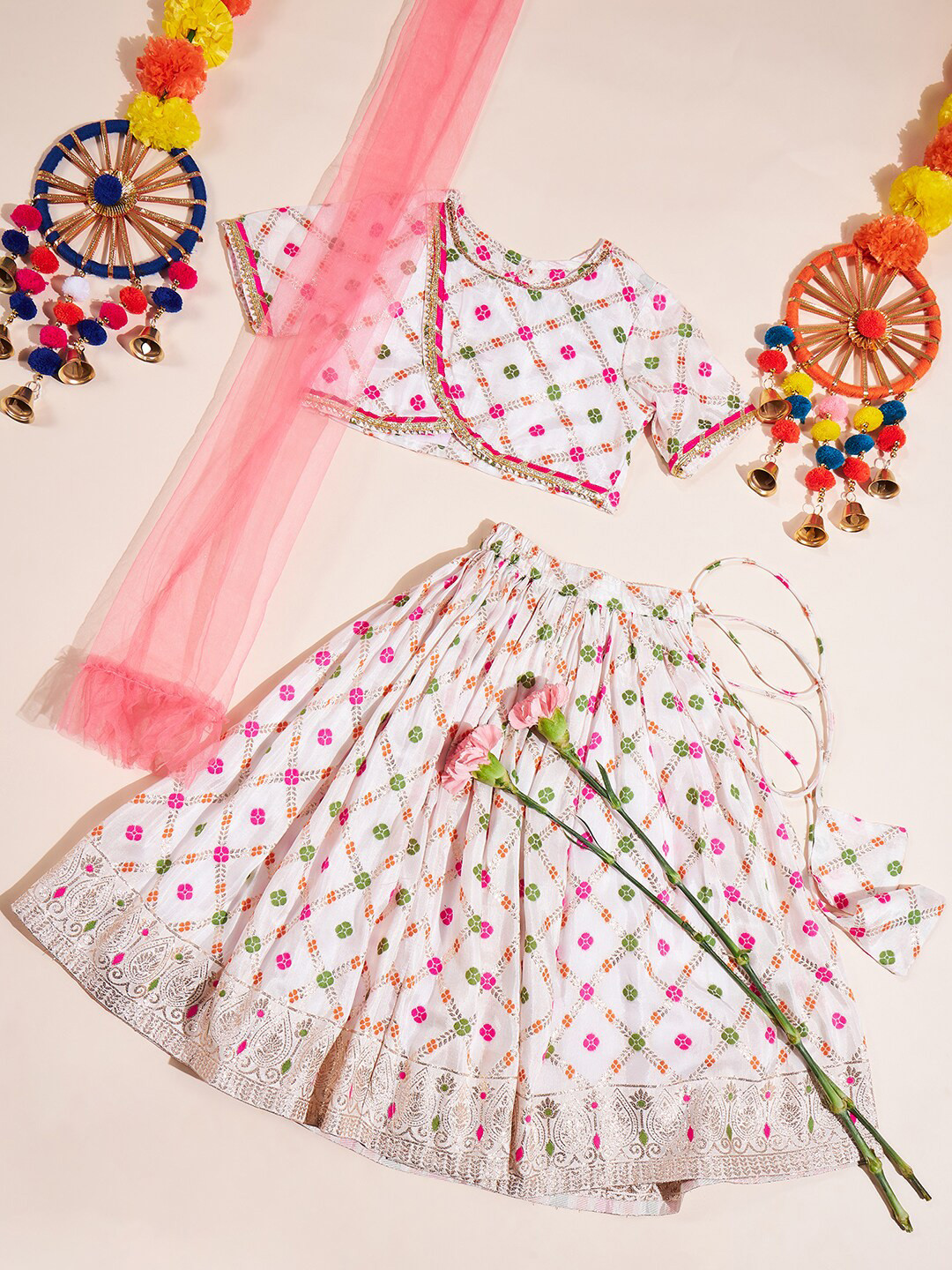 

Stylo Bug Girls Ready to Wear Lehenga & Blouse With Dupatta, White