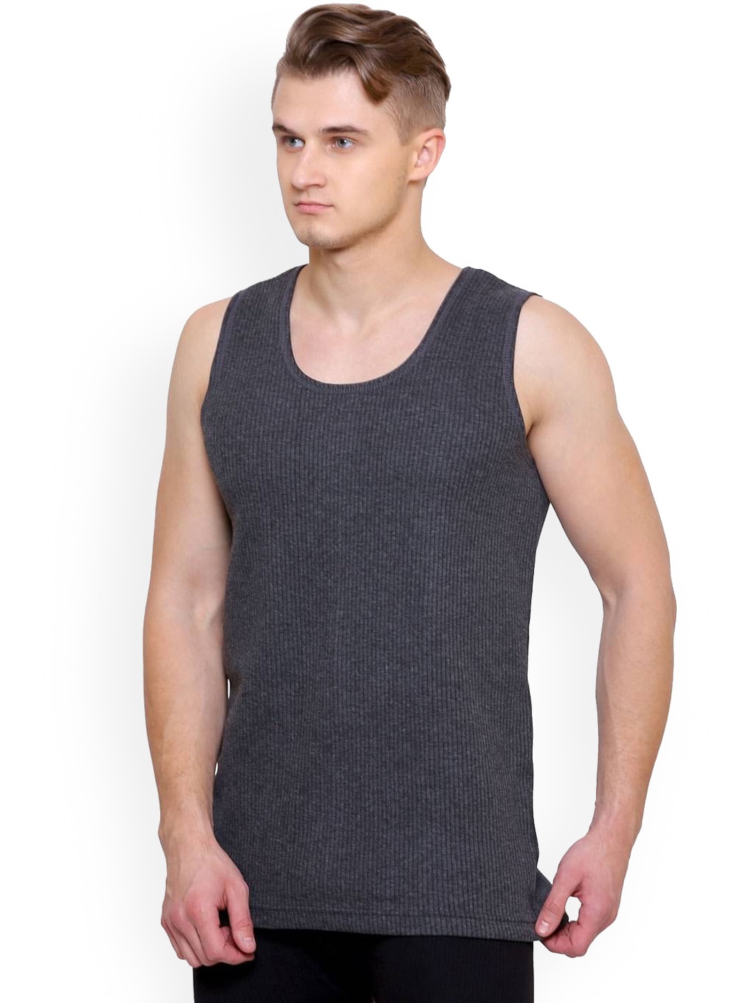 

BODYCARE INSIDER Striped Sleeveless Wool Thermal Top, Charcoal