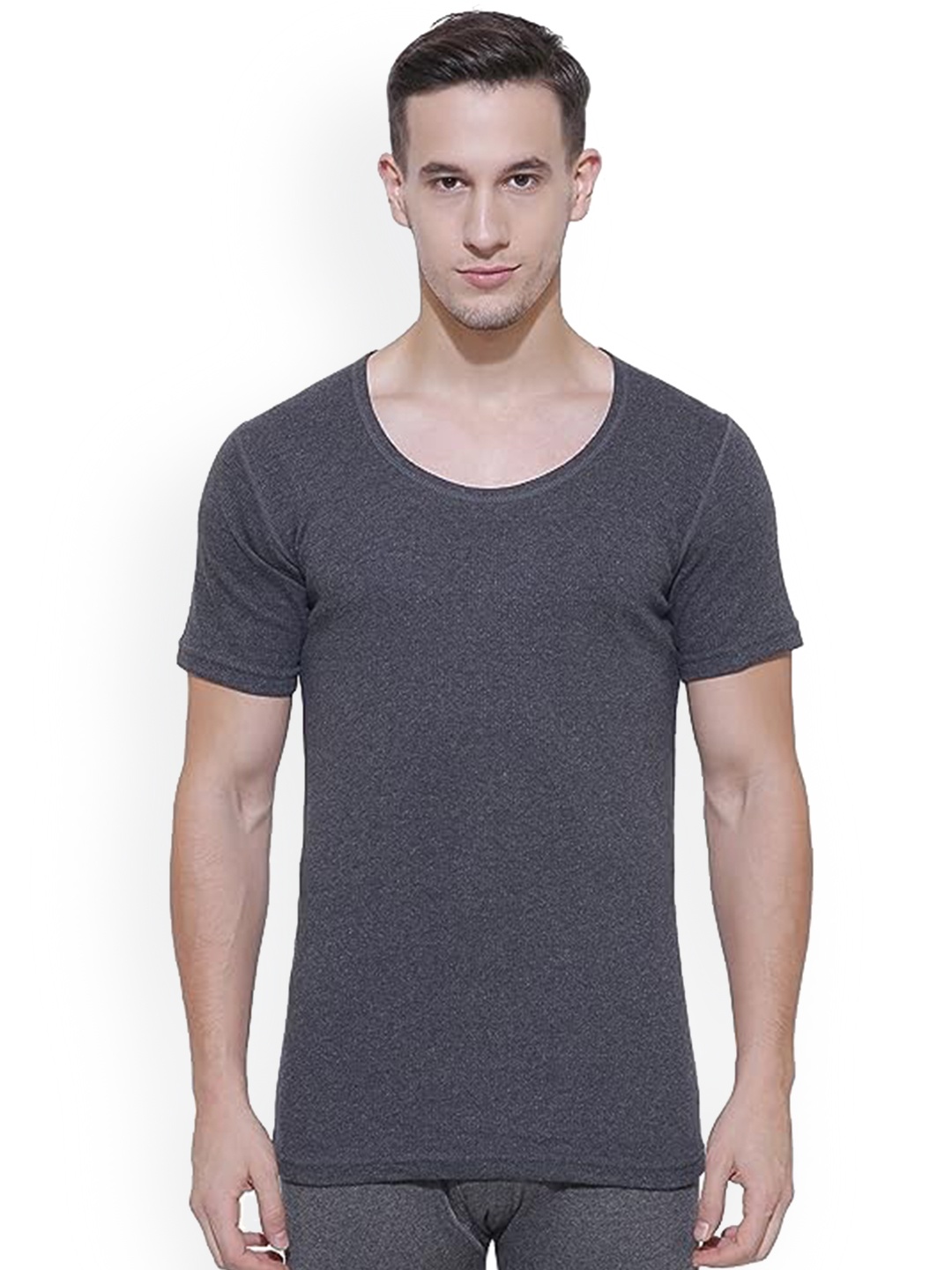 

BODYCARE INSIDER Round Neck Half Sleeves Wool Thermal Top, Charcoal