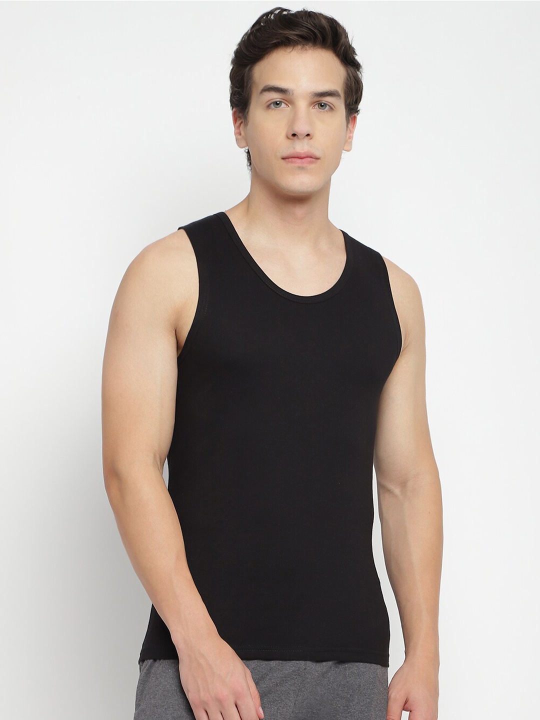 

La Intimo Round Neck Anti-Bacterial Pure Cotton Innerwear Vests, Black