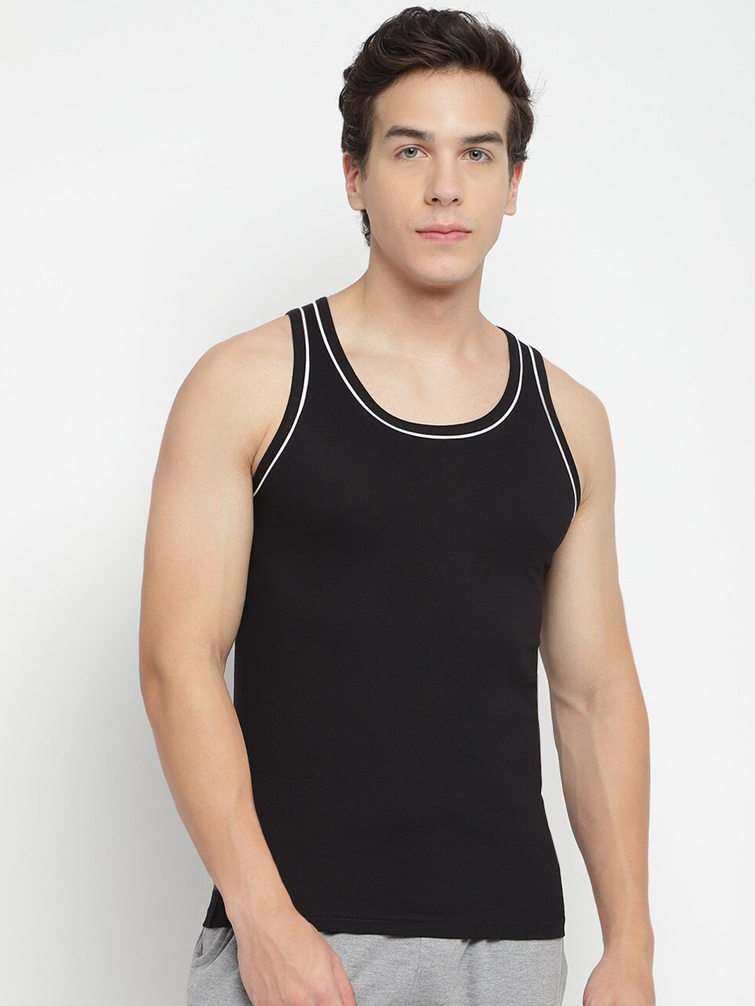 

La Intimo Round Neck Pure Cotton Innerwear Vests, Black