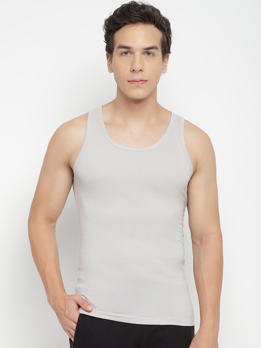 

La Intimo Round Neck Pure Cotton Innerwear Vests, Grey