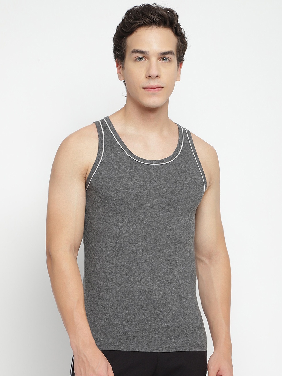 

La Intimo Round Neck Pure Cotton Innerwear Vests, Grey