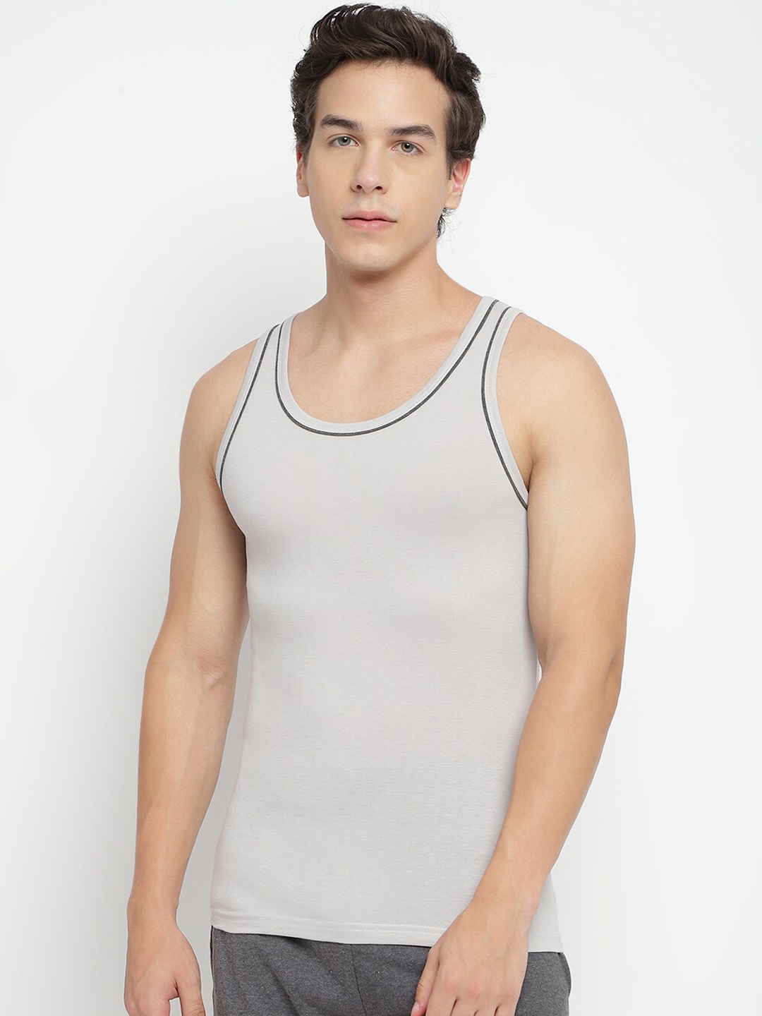 

La Intimo Round Neck Pure Cotton Innerwear Vests, Grey