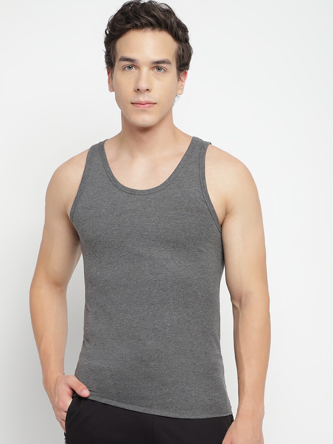 

La Intimo Round Neck Pure Cotton Innerwear Vests, Charcoal