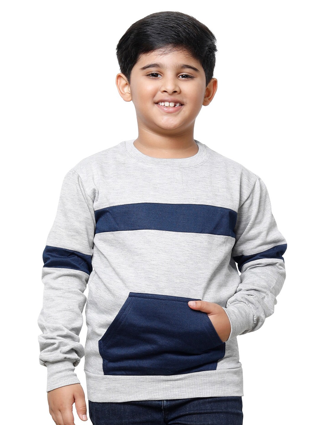

IndiWeaves Boys Pack Of 2 Striped Long Sleeves Pullover, Grey