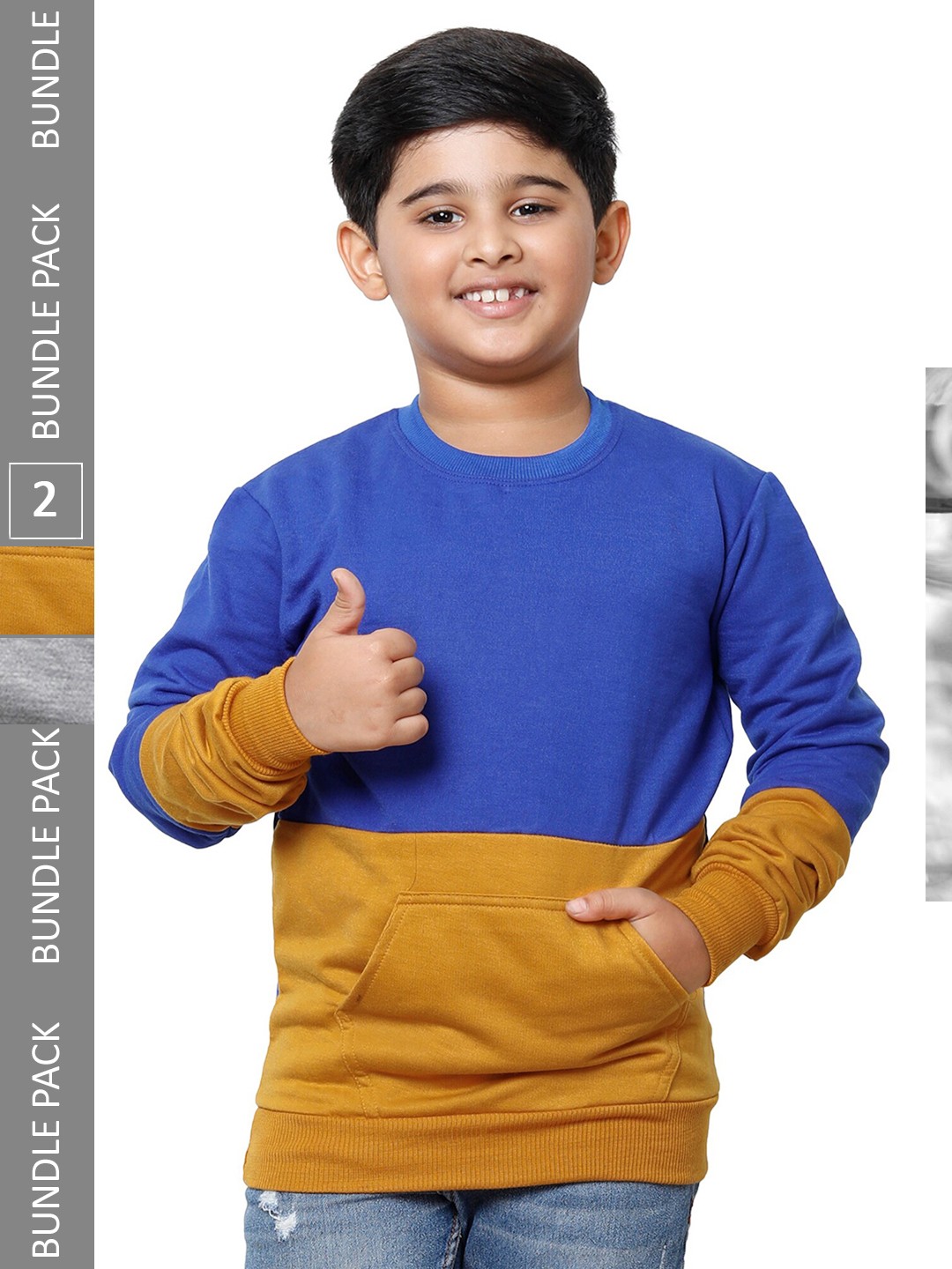 

IndiWeaves Boys Pack of 2 Colourblocked Fleece Pullovers, Blue