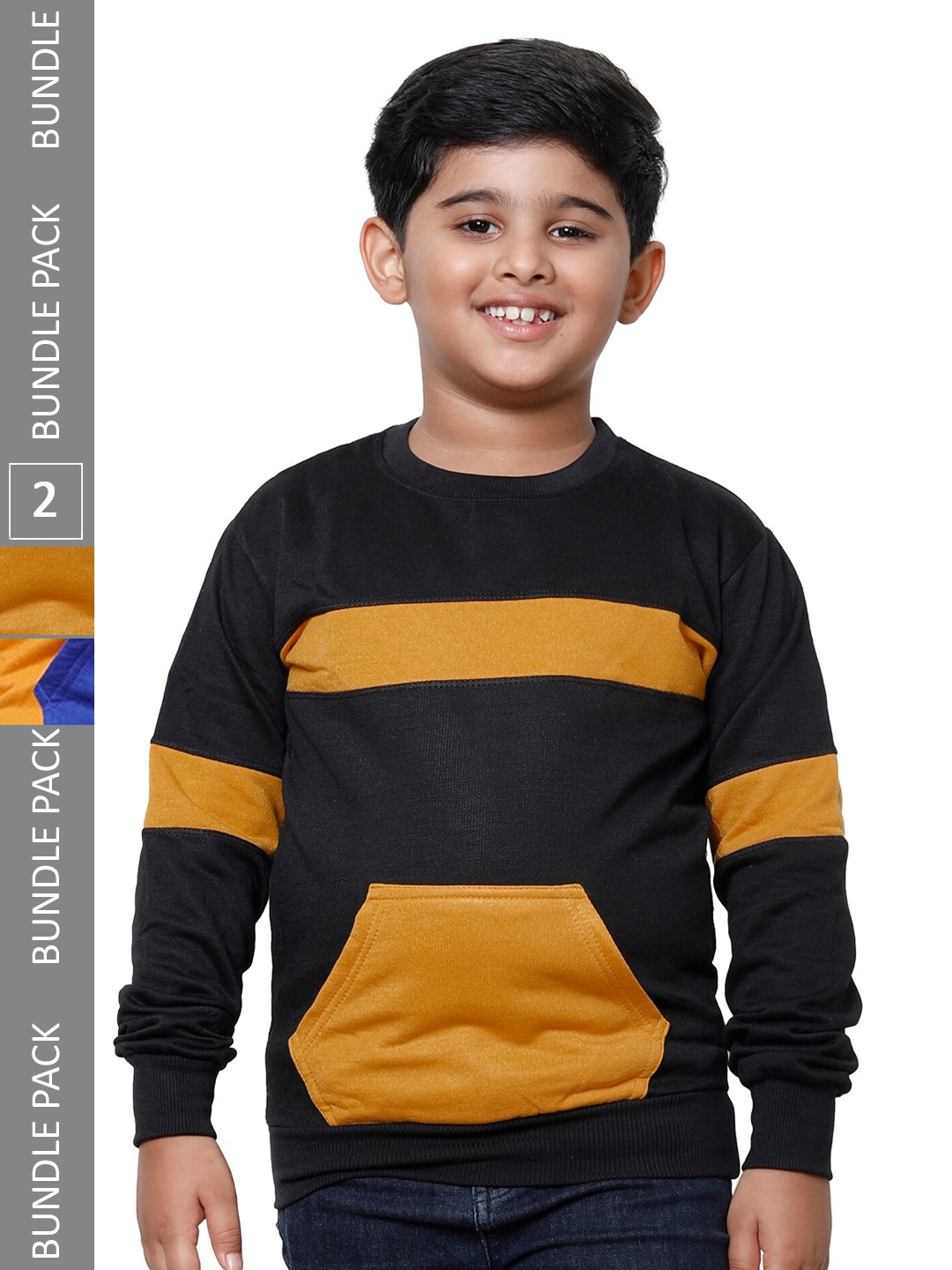 

IndiWeaves Boys Pack of 2 Striped Fleece Pullovers, Black