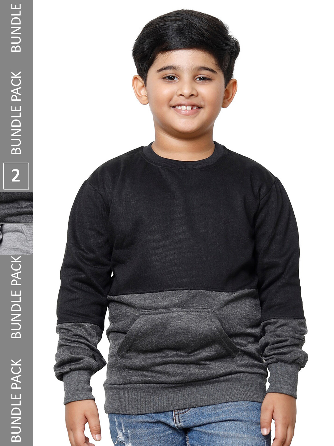

IndiWeaves Boys Pack of 2 Colourblocked Fleece Pullovers, Black