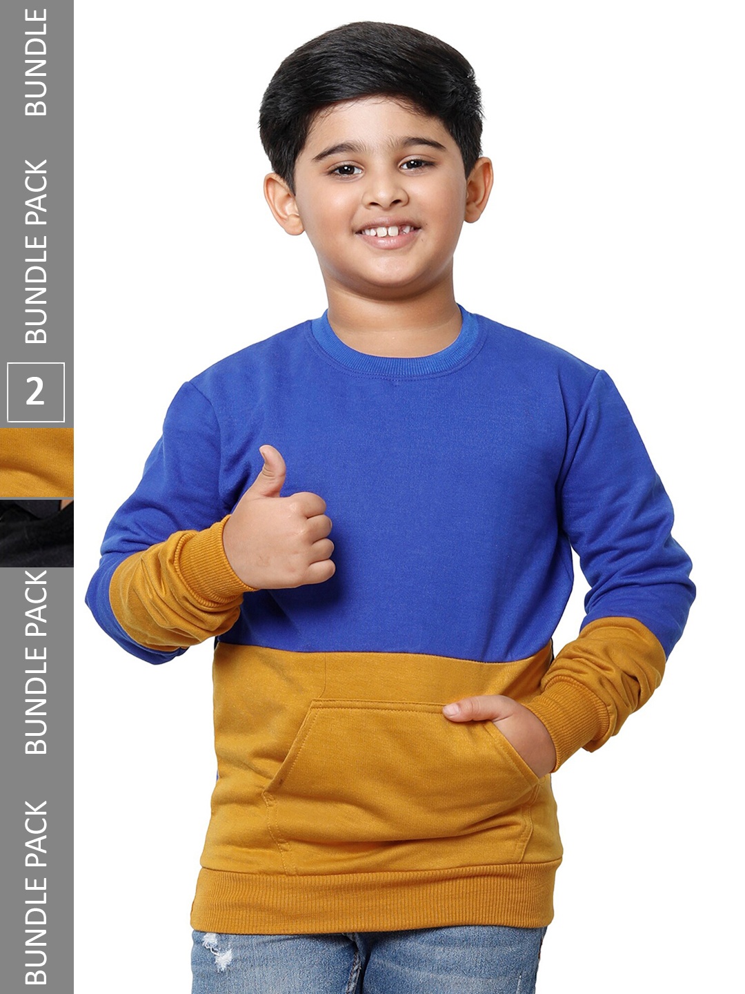 

IndiWeaves Boys Pack of 2 Colourblocked Fleece Pullovers, Blue