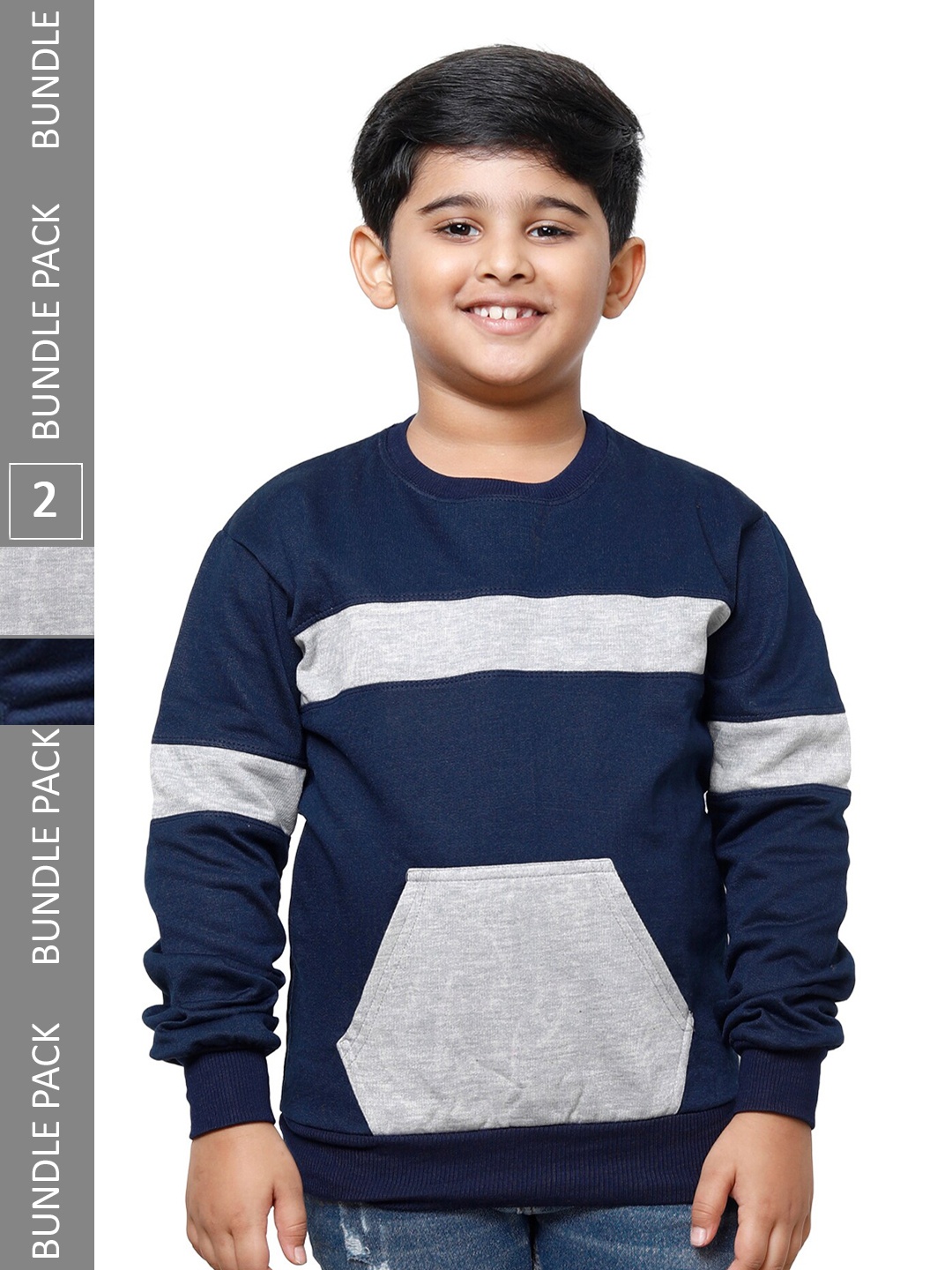 

IndiWeaves Boys Pack of 2 Striped Fleece Pullovers, Navy blue