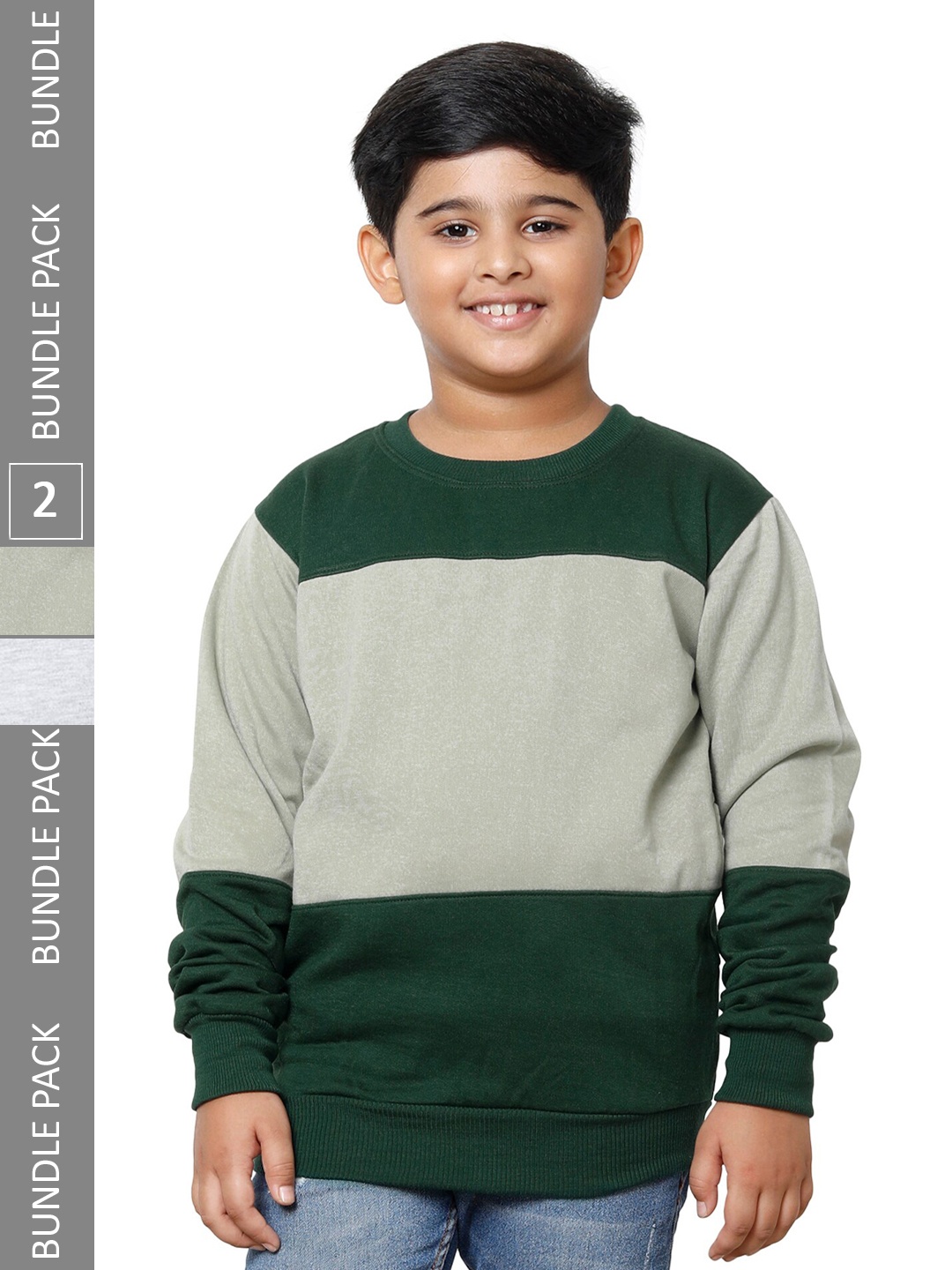 

IndiWeaves Boys Pack Of 2 Colourblocked Sweatshirt, Green