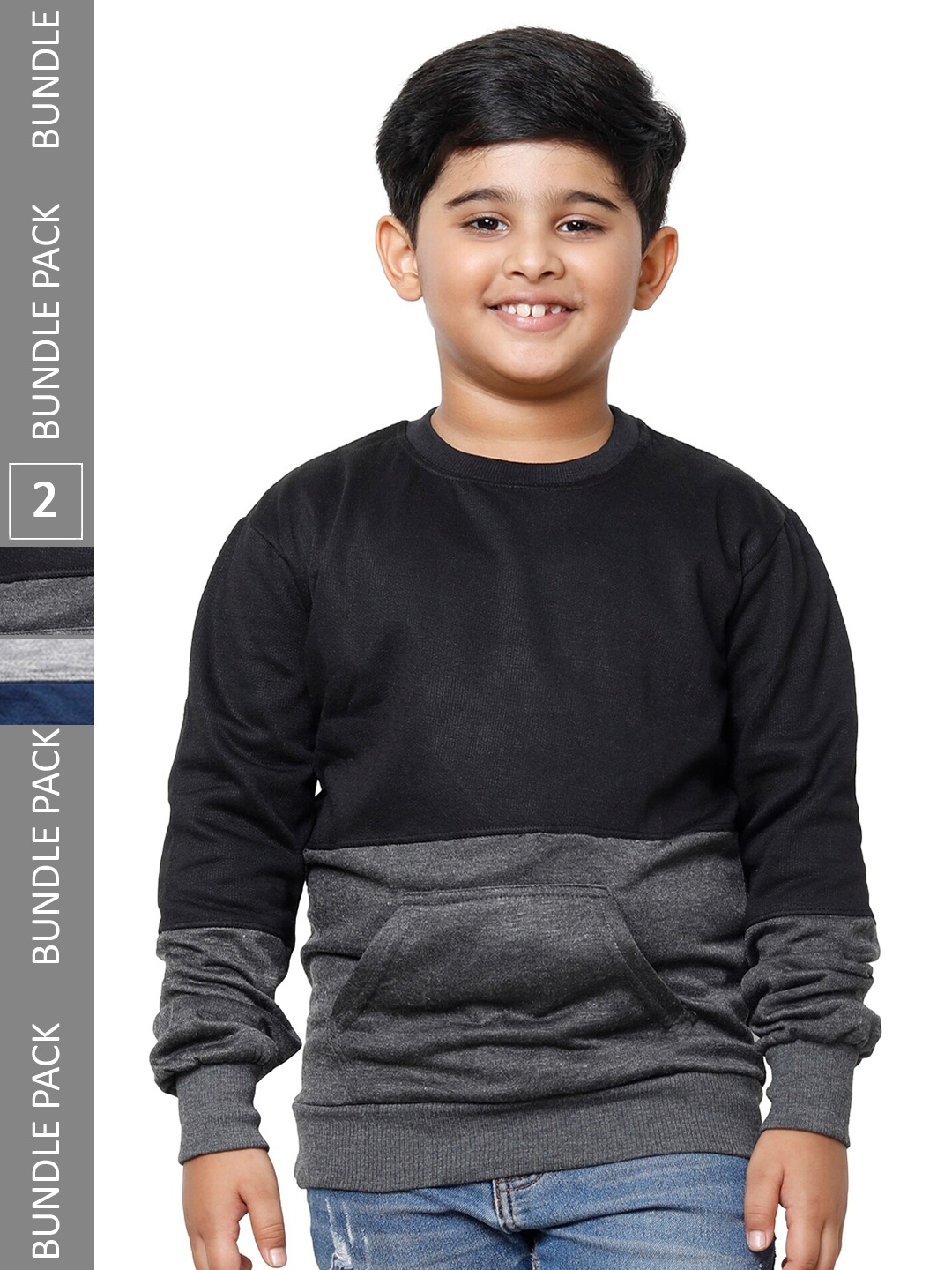 

IndiWeaves Boys Pack Of 2 Colourblocked Sweatshirt, Black