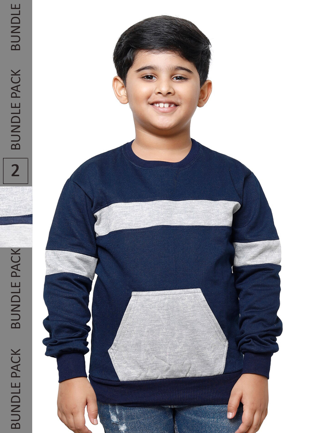 

IndiWeaves Boys Pack Of 2 Striped Sweatshirt, Navy blue