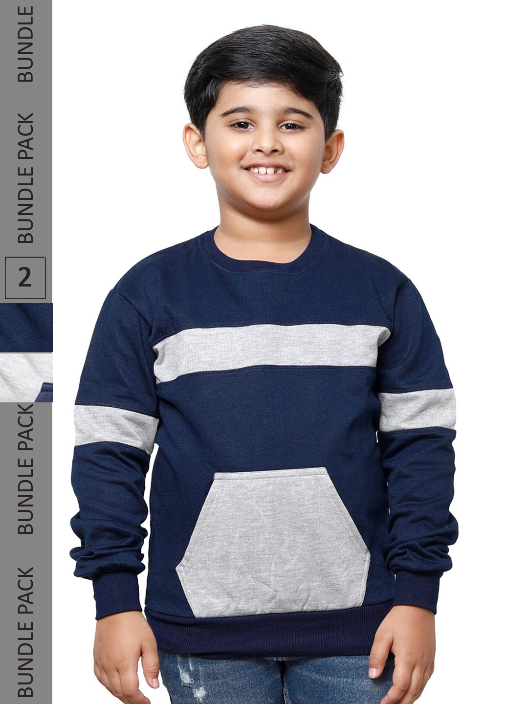 

IndiWeaves Boys Pack Of 2 Striped Sweatshirt, Navy blue