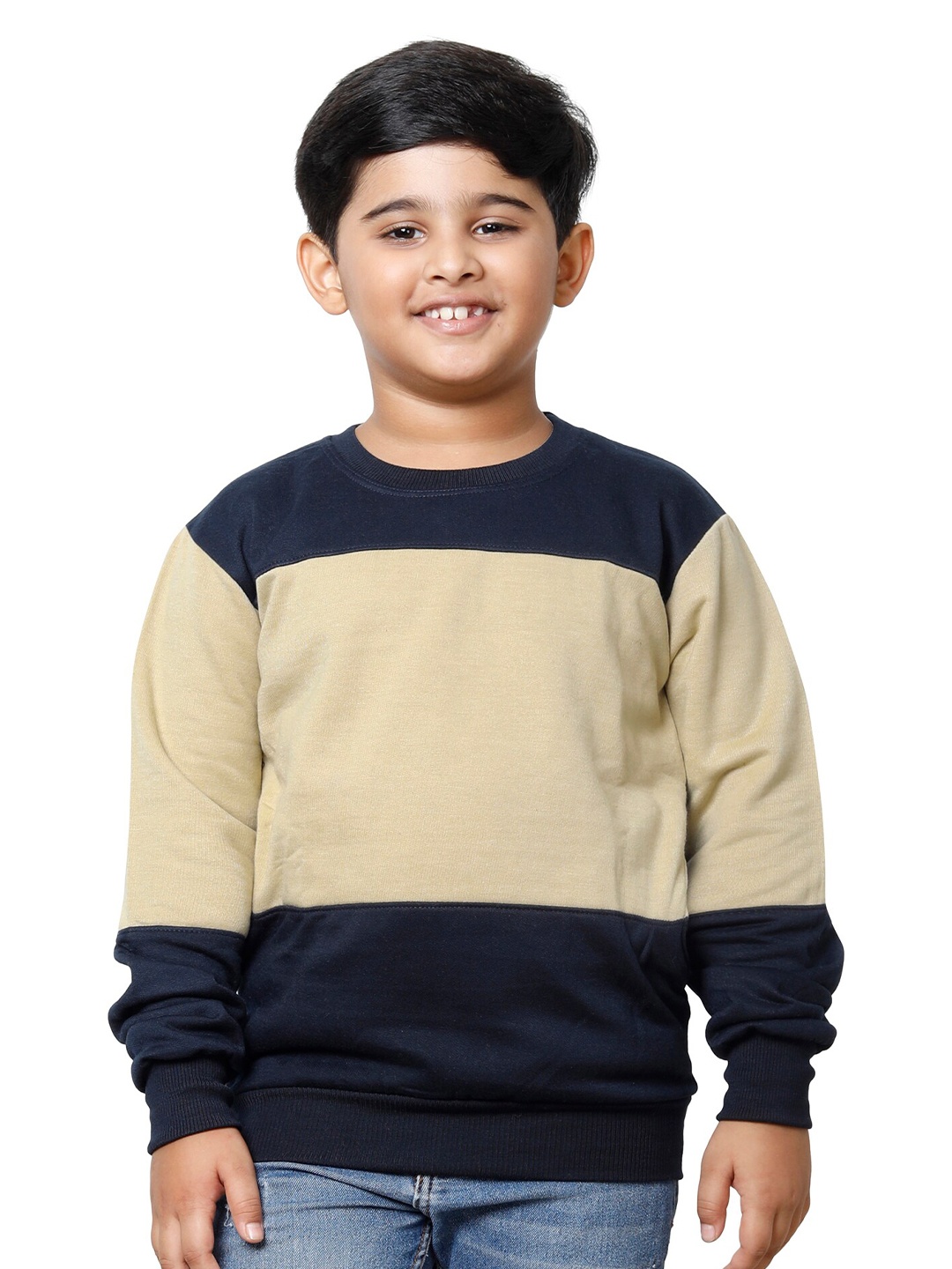 

IndiWeaves Boys Colourblocked Sweatshirt, Beige