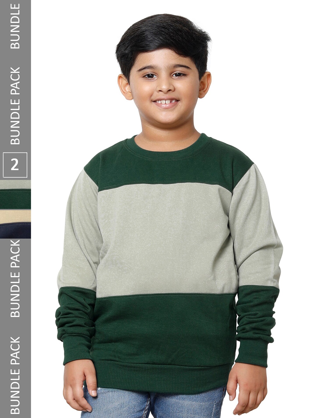 

IndiWeaves Boys Pack Of 2 Colourblocked Fleece Pullover, Green