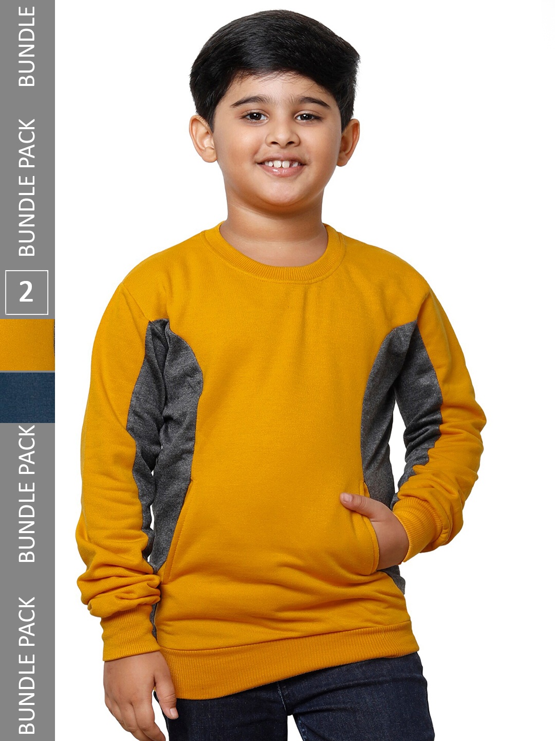 

IndiWeaves Boys Pack Of 2 Colourblocked Fleece Pullover, Mustard