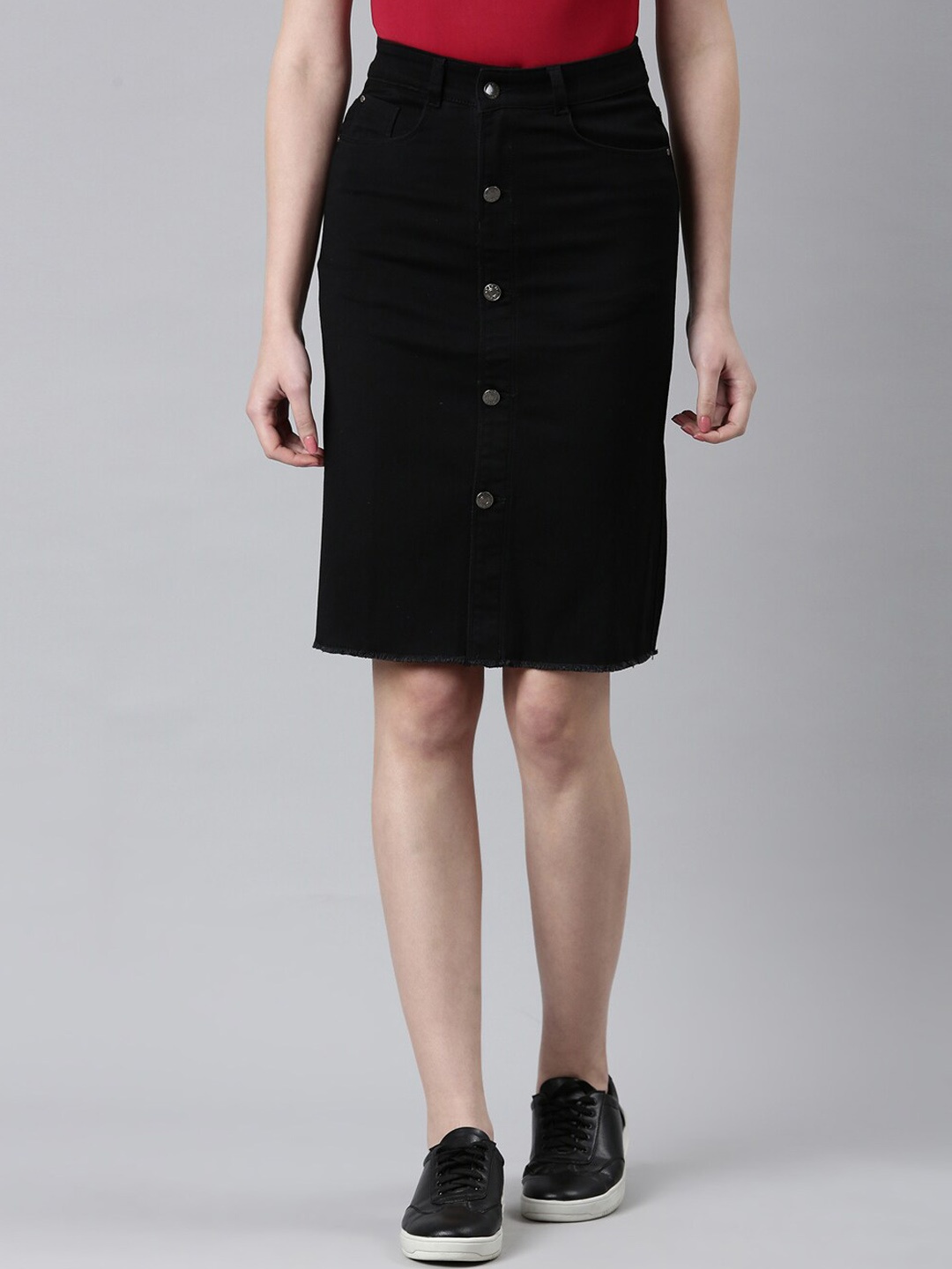 

SHOWOFF Denim Above Knee-Length Straight Skirt, Black