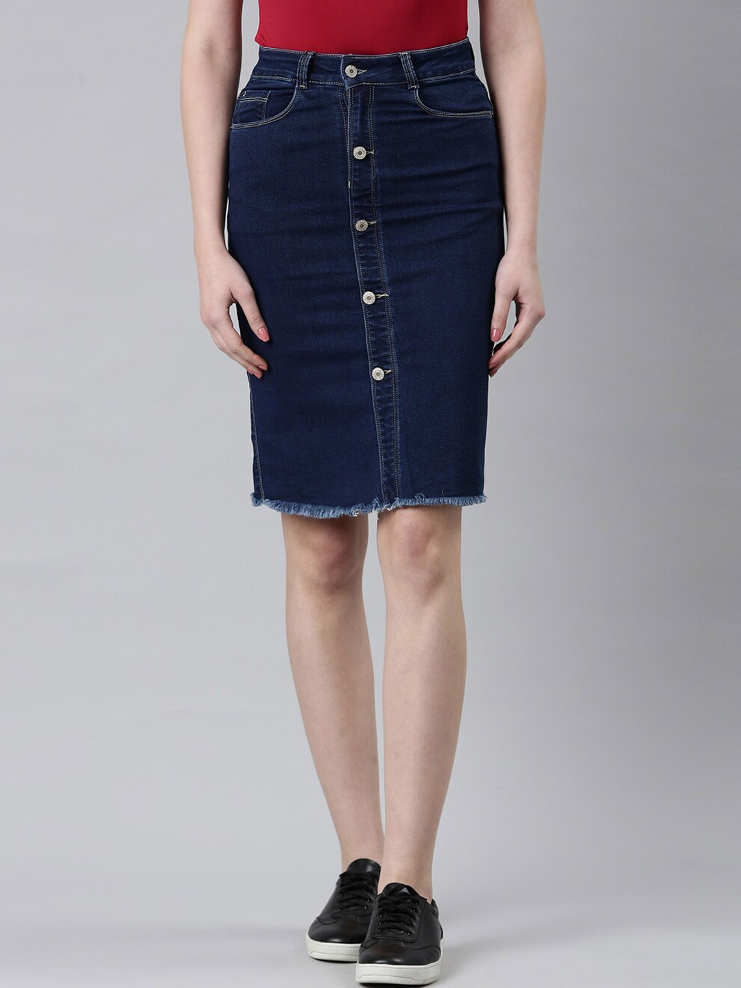 

SHOWOFF Denim Above Knee-length Pencil Skirt, Navy blue