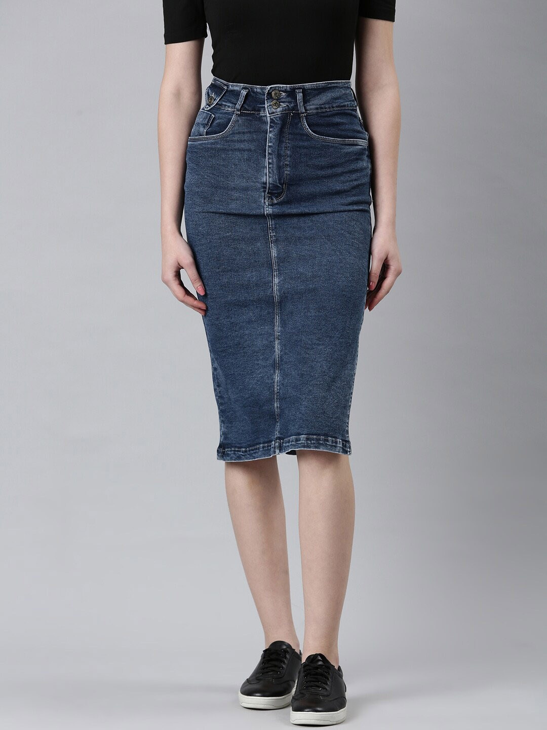 

SHOWOFF Denim Knee Length Pencil Skirt, Blue