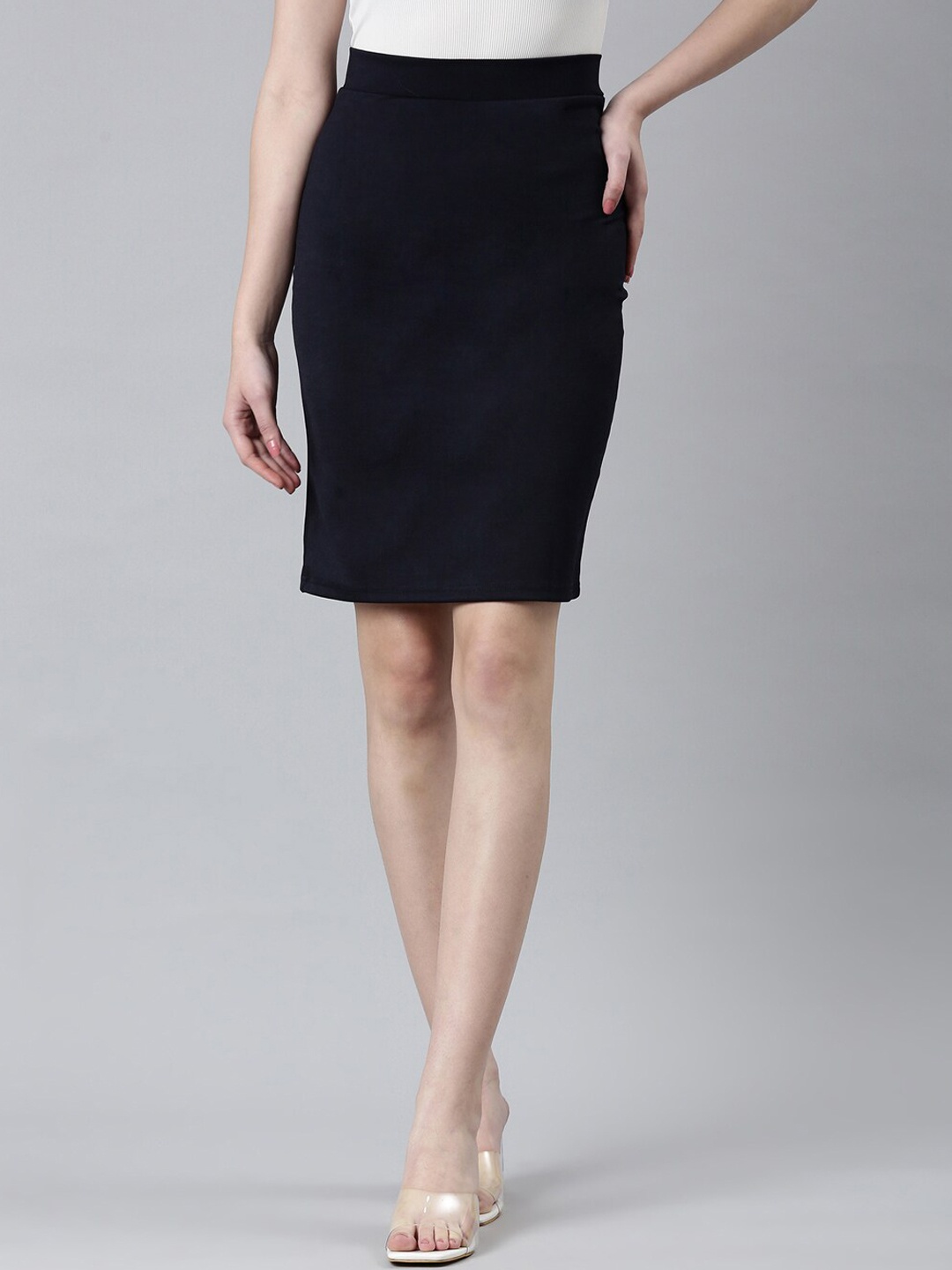 

SHOWOFF Above Knee-Length Pencil Skirt, Navy blue