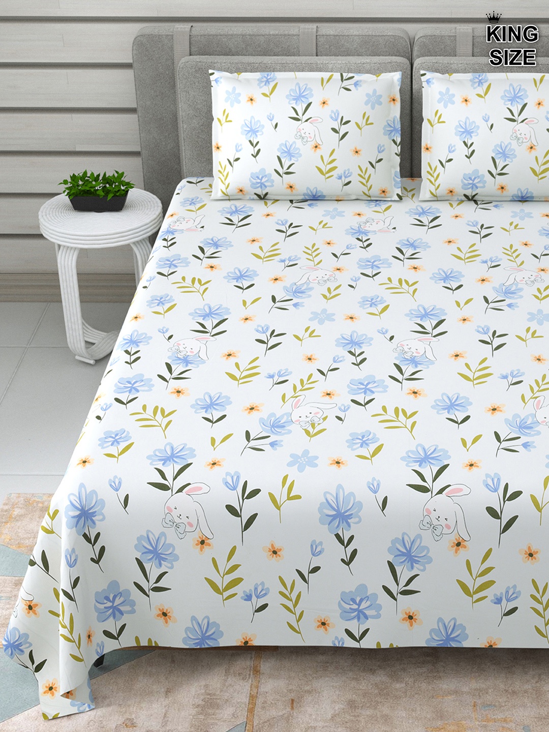 

DREAM WEAVERZ Blue & Green Pure Cotton 220 TC Super King Bedsheet with 2 Pillow Covers