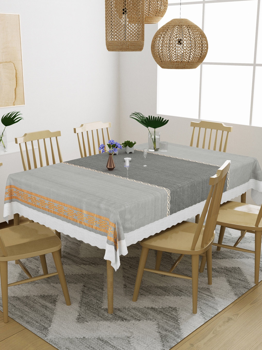 

DREAM WEAVERZ Grey Printed 6-Seater Table Cover