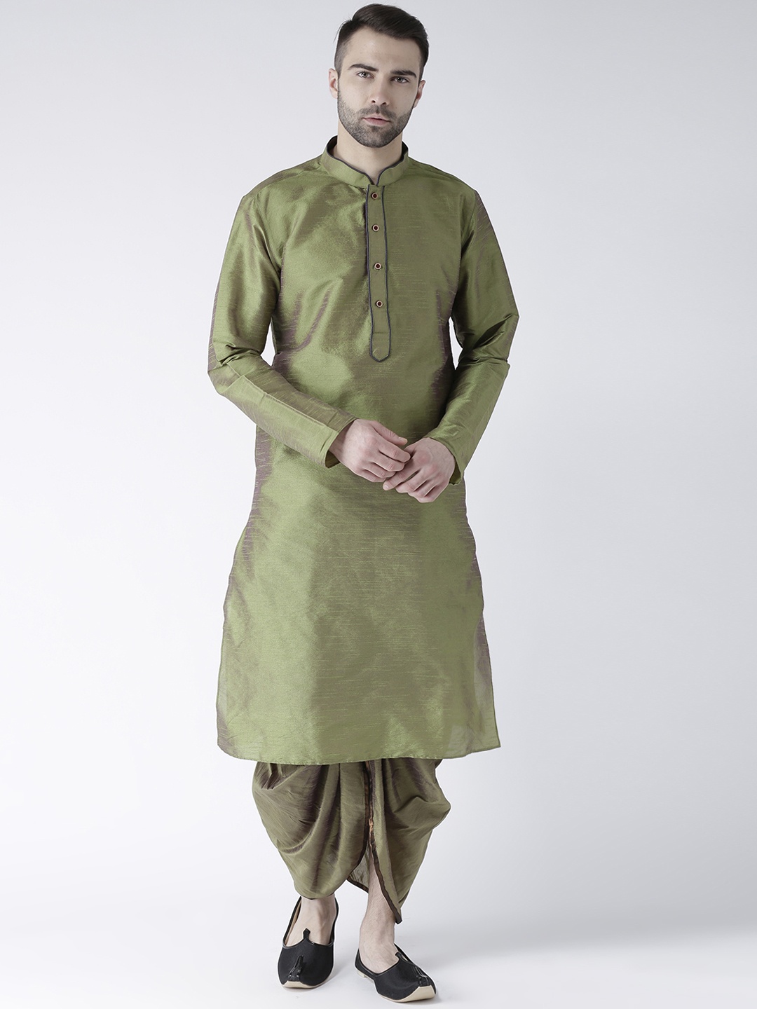 

DEYANN Men Green Self-Design Kurta with Dhoti Pants