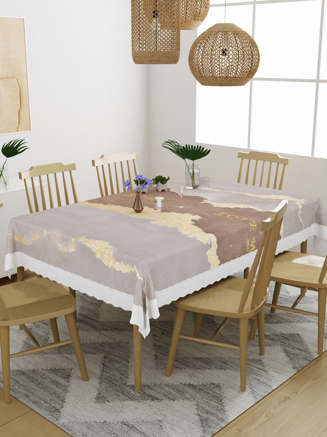 

DREAM WEAVERZ Brown Printed Anti Slip Table Cover