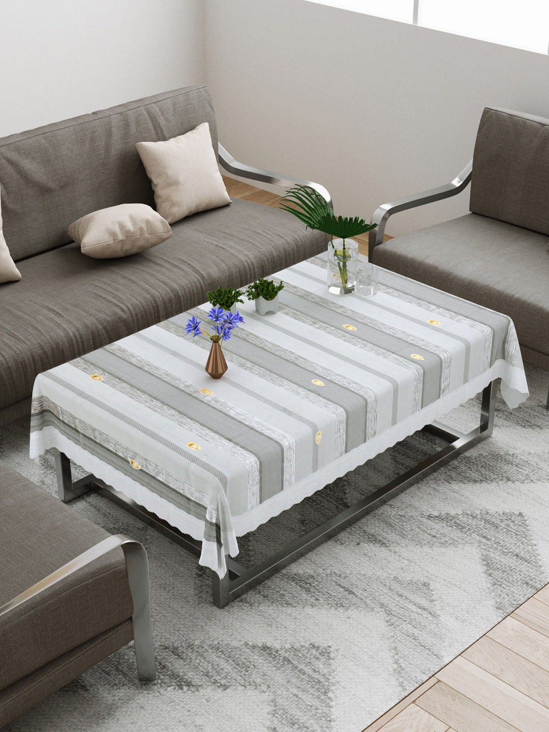 

DREAM WEAVERZ Grey Printed Anti Slip 4-Seater Table Cover